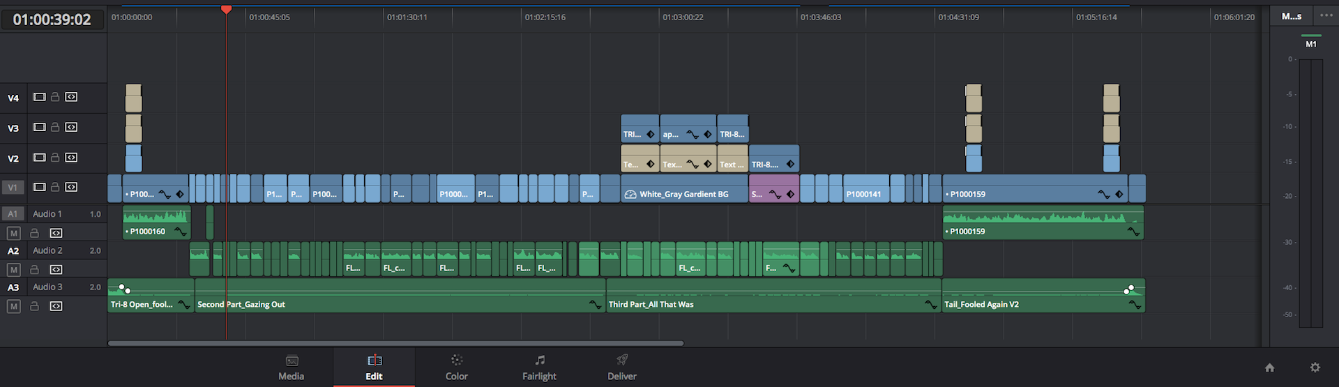 A visual representation of audio waves and film editing timelines